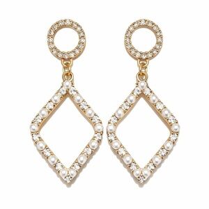 Tuckernuck Gold Pearl and Cubic Zirconia Geometric Dangle Earrings NEW